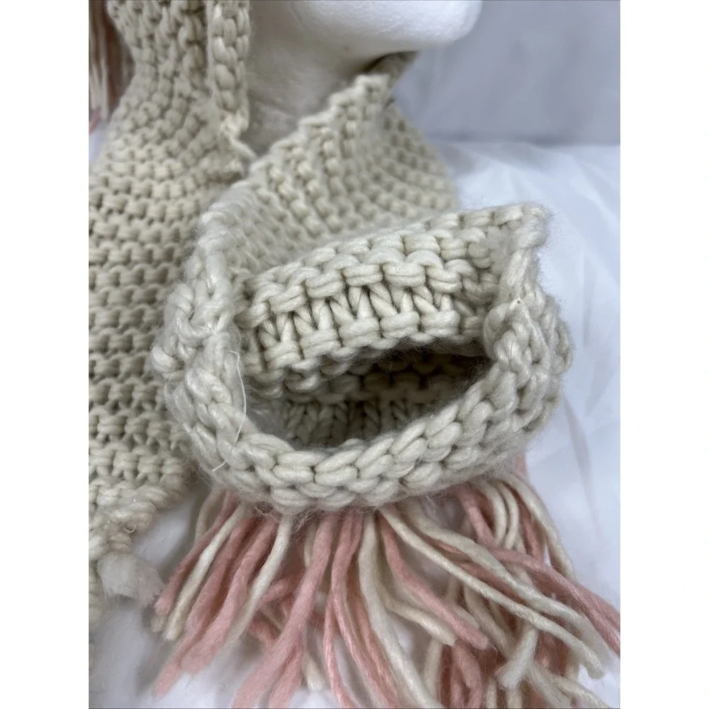 Girl's Crochet Hooded Scarf with‎ Ears/Mane/ Pink/Cream with Pockets